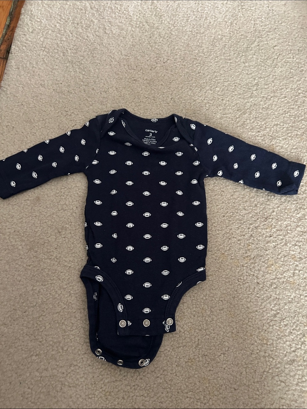 Carter's Navy Long-Sleeve One-Piece with White Footballs
